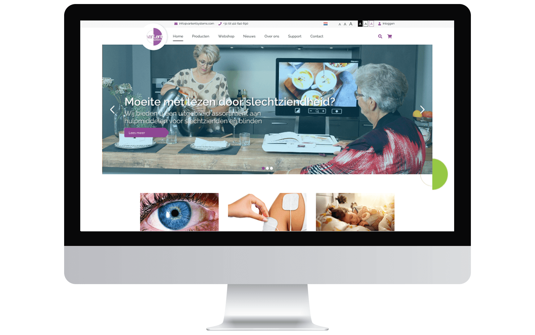 De webshop van Van Lent Systems op een iMac