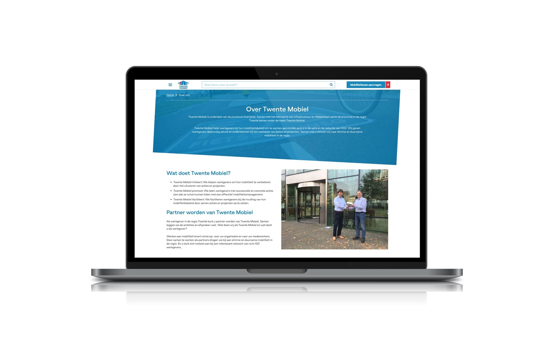 Pagina Over Twente Mobiel op een laptop