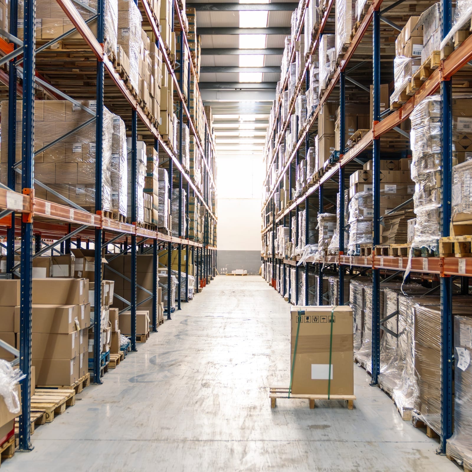 Volle palletstellingen in een magazijn die met RFID worden geteld