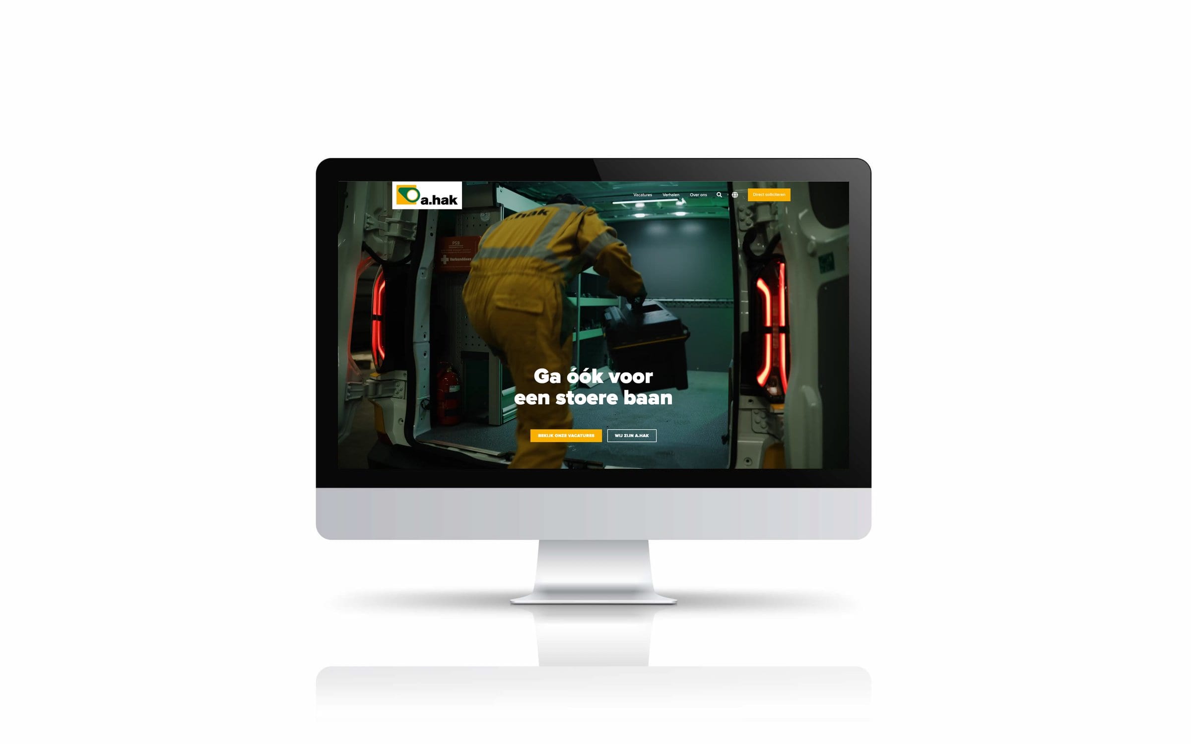 De homepage van Werken bij A.Hak op een iMac